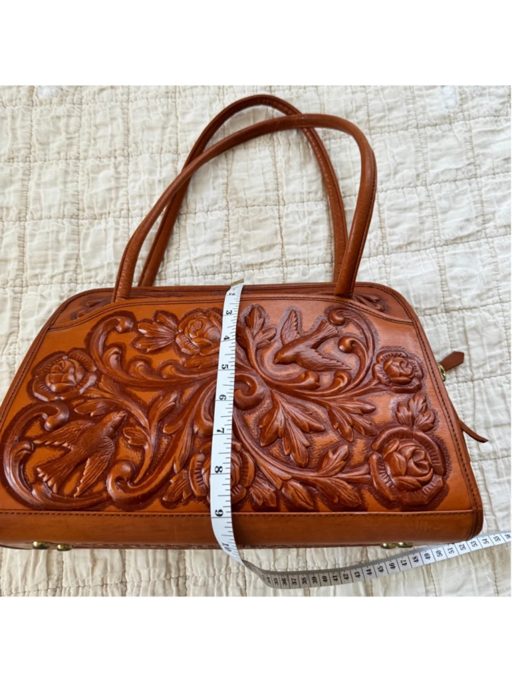 Hand Tooled Leather Purse From Mexico • Intricate Rose and Bird Designs